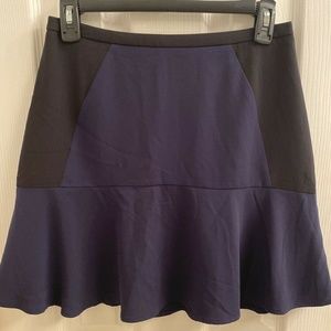 H&M Geometric Panel Navy Black Ruffle Drop Waist Mini Skirt Lined Size 6 NEW